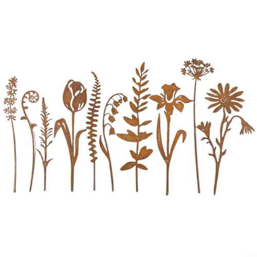 Sandyseptember Set mit 10 Metall-Gartenblumen mit rustikalem Finish, geeignet für ganzjährige Outdoor-Dekoration auf Rasen, Wegen und Topfpflanzen (10 Sätze Blumen) von Sandyseptember