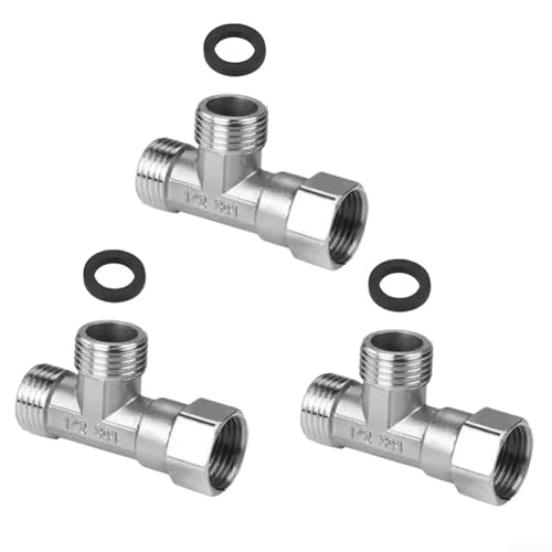 Sandyseptember T-förmige Rohrverschraubungen aus Edelstahl 304 für Waschbeckenschläuche, 3-teiliges Set für Badezimmer und Küche von Sandyseptember