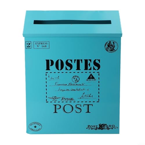 Sandyseptember Vintage Design Metall Briefkasten mit rustikalem europäischen Stil für Wandmontage, geeignet für Heimdekoration und Fotografie-Setups (blau) von Sandyseptember
