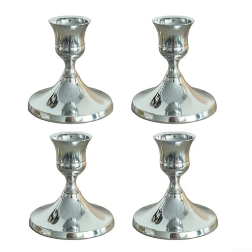Vier Metall-Kerzenhalter speziell für Spitzkerzen, die romantische Abendessen, Hochzeitsorte und saisonale Dekoration mit subtiler Eleganz verschönern (Silber (4)) von Sandyseptember