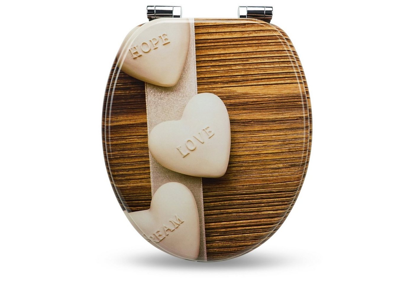 Sanfino WC-Sitz „Hearts“ hochwertiger Toilettendeckel mit Absenkautomatik und Holz, viele bunte Motive, hoher Sitzkomfort, einfache Montage von Sanfino
