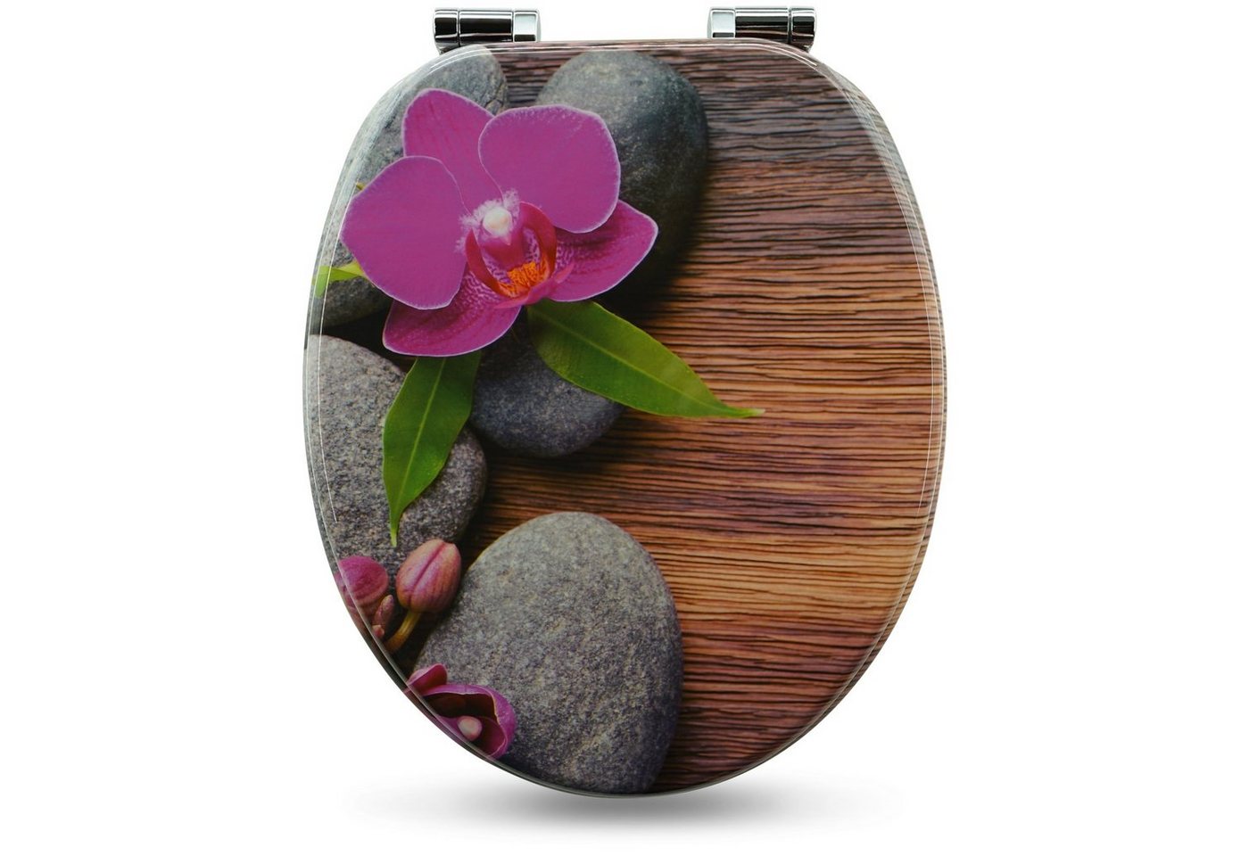 Sanfino WC-Sitz Orchid" Premium Toilettendeckel mit Absenkautomatik aus Holz, mit schönem Blumen-Motiv, hohem Sitzkomfort, einfache Montage" von Sanfino