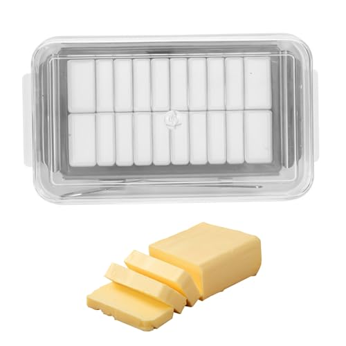 Butterschale Sahne mit Deckel Plastik Butterbehälter mit Deckel 2 in 1 Butter Slicer Schneiderbox Rechteckig Butter Lagerbehälter leicht Schneiden -weiß von Sanfiyya