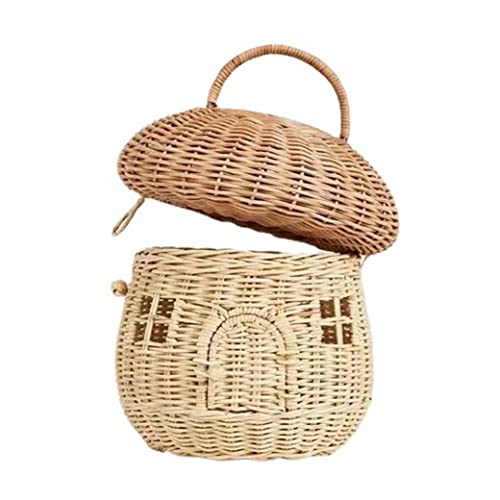 Runde Rattan-Korbbox mit Deckel, handgewebten Korbkorb, Pilz-Multi-Gebrauch-Speicherorganisator mit Deckel und Griff für Regal Organizer von Sanfiyya