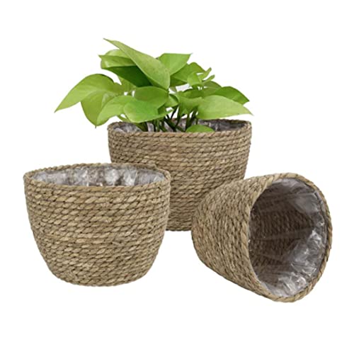 Sanfiyya Gewebter Pflanzentopf Seegras Pflanzer Korb natürlicher Blumenpflanzgefäß für Wohnungsbaudekoration 3PCS Wobbe Pflanzentöpfe von Sanfiyya