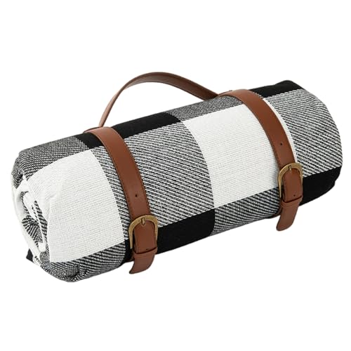 Sanfiyya wasserdichte Picknickdecke, 59x79 -Zoll -Mehrzweck -Strandmatte mit Traggefühlen, für Campingreisen im Freien (brauner und weißer Plaid) von Sanfiyya