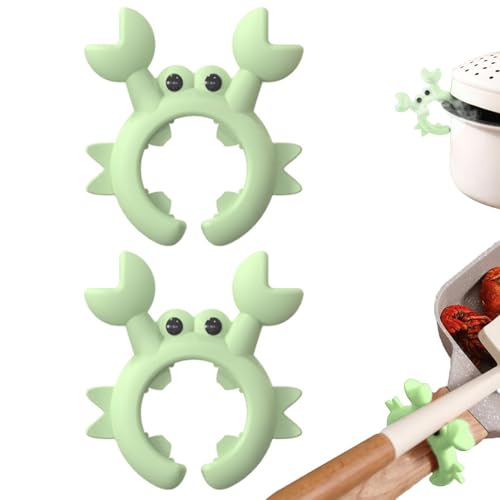 Silikonkrabbenlöffelhalter, 2-Pack-Verstellbares nicht rutscher Topfutensilien, grüne lustige Küchengeräte zum Kochen (Spill-Stopper-Design) von Sanfiyya