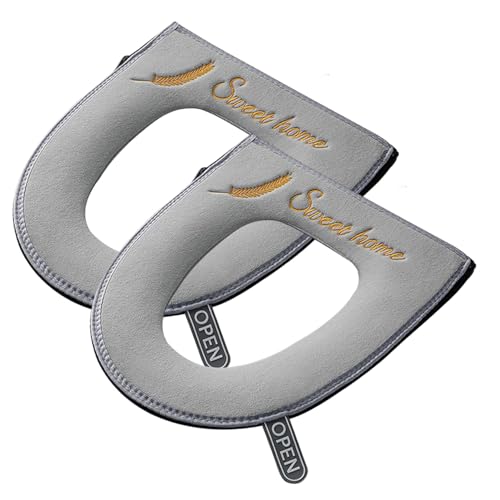 Toilettensitzabdeckungen, 2-Pack-weich verdickte wärmere Kissen, Reißverschluss-Haushalts-Toilettenpads (grau) von Sanfiyya