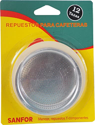 Sanfor | Gummidichtungen + Filter für Italienische Kaffeemaschine | 12 Tassen | Gummi Weiß | Aluminium | 92 x 75 x 8 mm von Sanfor