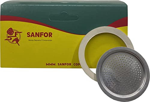 Sanfor | Gummidichtungen + Filter für Italienische Kaffeemaschine | 2 Tassen | Gummi Weiß | Aluminium | 54 x 42 x 6 mm von Sanfor