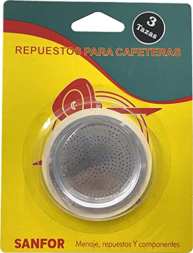 Sanfor Gummidichtung + Filter für Italienische Kaffeemaschine, 3 Tassen, Gummi, Weiß, Aluminium, 66 x 50 x 8 mm, 87024 von Sanfor