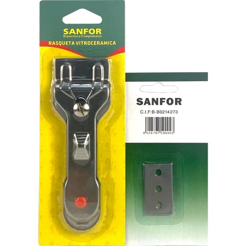 Sanfor | Schaber + 5 Ersatzteile für Klinge | Mehrzweckschaber mit Ersatzteilen | Kratzbaum für Glaskeramik und Induktionsplatte | Einheitsgröße von Sanfor