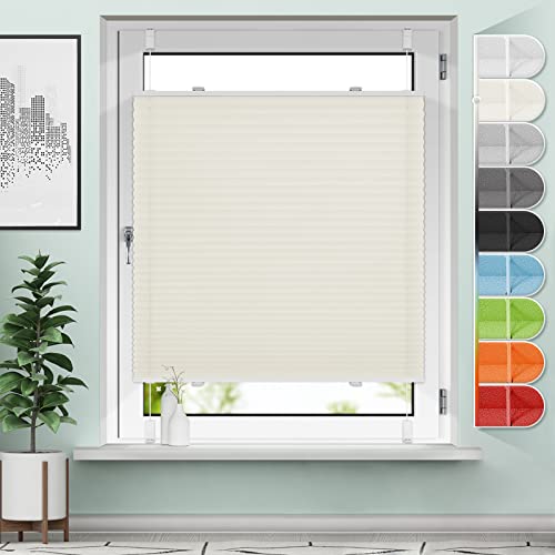 Plissee ohne Bohren 105x150cm Beige (BxH) Klemmfix Plisseerollo Blickdicht und lichtdurchlässig Faltrollo Sichtschutz Rollo für Fenster & Tür von Sanfree