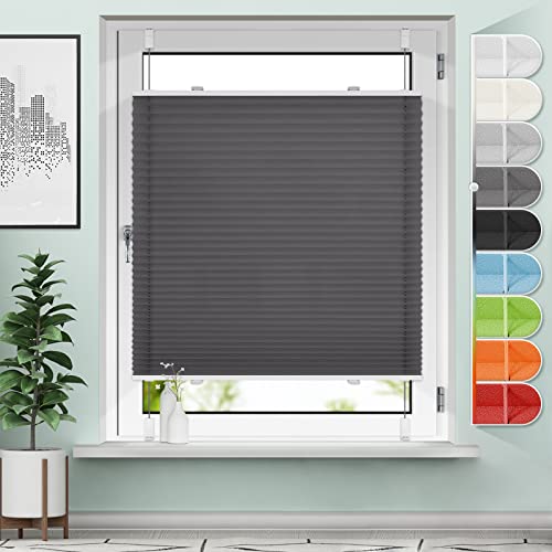 Plissee ohne Bohren 50x150cm Anthrazit (BxH) Klemmfix Plisseerollo Blickdicht und lichtdurchlässig Faltrollo Sichtschutz Rollo für Fenster & Tür von Sanfree