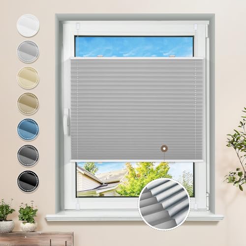 Plissee ohne Bohren Verdunkelung Klemmfix Hellgrau 90x120cm Thermo Plissees 100% Verdunklung Verdunklungsplissee ohne Bohren Sichtschutz und Sonnenschutz von Sanfree