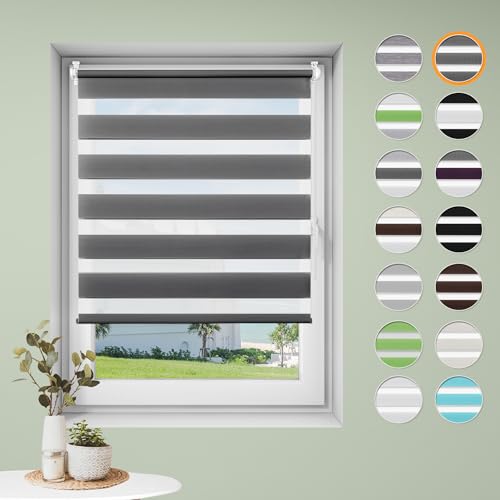 Sanfree Doppelrollo klemmfix ohne Bohren Duo Rollos für Fenster ohne Bohren Anthrazit B105 x H190cm-Stoffbreite 101cm Fenster Rollo Klemmrollos für Fenster und Tür Sonnenschutz & Sichtschutz von Sanfree