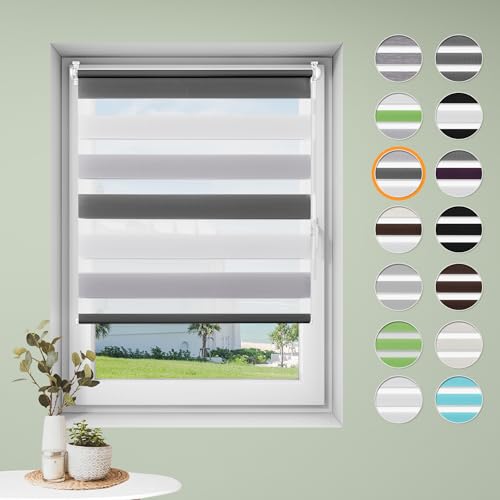 Sanfree Doppelrollo klemmfix ohne Bohren Duo Rollos für Fenster ohne Bohren Weiß-Grau-Anthrazit B80 x H130cm-Stoffbreite 76cm Fensterrollo Klemmrollos für Fenster und Tür Sonnenschutz & Sichtschutz von Sanfree