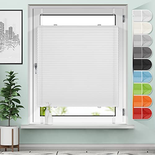 Plissee ohne Bohren Weiß B120 x H120 cm Klemmfix Plisseerollo Blickdicht und lichtdurchlässig Faltrollo Sichtschutz Rollo für Fenster & Tür von Sanfree