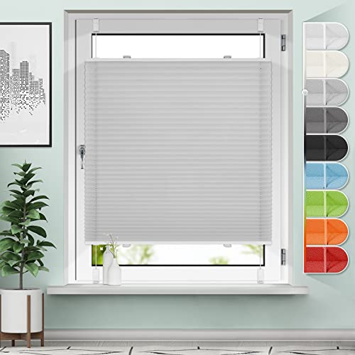 Sanfree Plissee Klemmfix Plisseerollo ohne Bohren Hellgrau B100 x H80cm inkl. Klemmträger Blickdicht und lichtdurchlässig Jalousie Faltrollo Sichtschutz und Sonnenschutz Rollo für Fenster & Tür von Sanfree