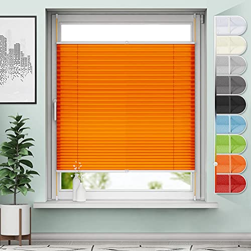 Sanfree Plissee Klemmfix Plisseerollo ohne Bohren Orange 70x130cm (BxH) inkl. Klemmträger Blickdicht und lichtdurchlässig Jalousie Faltrollo Sichtschutz und Sonnenschutz Rollo für Fenster & Tür von Sanfree