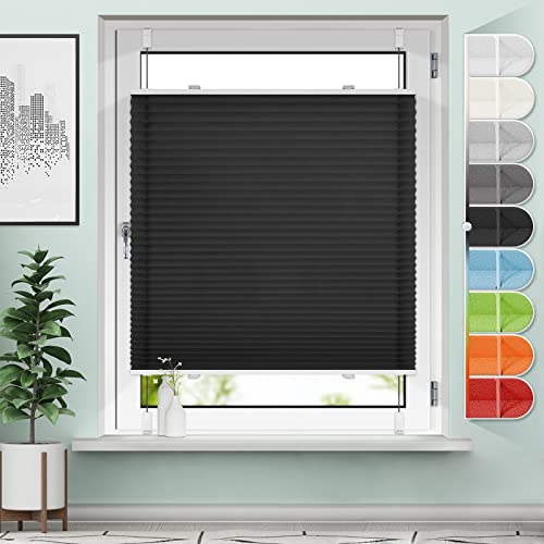 Sanfree Plissee Klemmfix Plisseerollo ohne Bohren Schwarz 40x120cm (BxH) inkl. Klemmträger Blickdicht und lichtdurchlässig Jalousie Faltrollo Sichtschutz und Sonnenschutz Rollo für Fenster & Tür von Sanfree