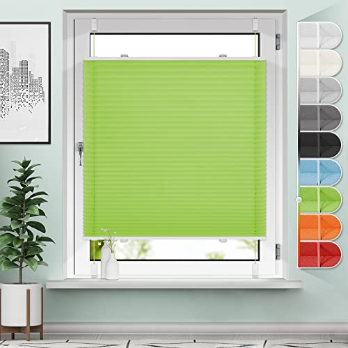 Sanfree Plissee ohne Bohren Klemmfix Grün 85x110cm Jalousie Faltrollo Plisseerollo ohne Bohren für Fenster & Tür von Sanfree