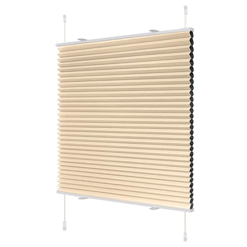 Wabenplissee ohne Bohren Verdunklung Plissee Klemmfix ohne Bohren Beige-Weiß 80x110cm(BxH) Thermo Doppelplissee 100% Blickdicht Jalousie für Fenster ohne Bohren Sanfree von Sanfree