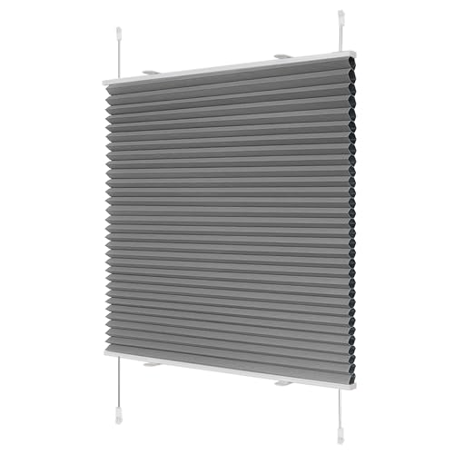 Wabenplissee ohne Bohren Verdunklung Plissee Klemmfix ohne Bohren Grau-Weiß 90x120cm(BxH) Thermo Doppelplissee 100% Blickdicht Jalousie für Fenster ohne Bohren Sanfree von Sanfree