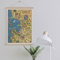 1930Er Jahre Bildkarte Von Monterey Bay Auf Leinwand Druck Mit Aufhängerahmen| Vintage Landkarte| Kunst Für Zuhause & Büro Dekoration von Sangalyos