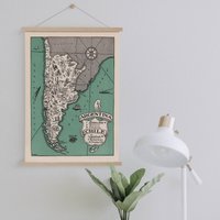 Bildkarte Von Argentinien Und Chile Auf Leinwand Mit Aufhängerrahmen| Vintage Landkarte| Kunst Für Zuhause & Büro Dekoration von Sangalyos