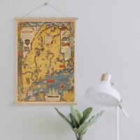 Bildkarte Von Maine Auf Leinwand Druck Mit Aufhängerahmen| Vintage Landkarte| Kunst Für Zuhause & Büro Dekoration von Sangalyos