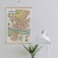 Gerahmter Leinwand Stadtplan Von Pressburg Aus Dem Jahr 1930| Poster | Wand Kunst Fertig Zum Aufhängen Moderne Wandkunst Vintage Landkarte Wanddeko von Sangalyos