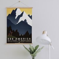 Hänger Gerahmt Leinwand Druck Von Vintage Montana Reise Werbung| Wand Kunstdrucke| Leinwandbild| Fertig Zum Aufhängen| Wanddekoration von Sangalyos