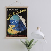 Hänger Gerahmt Leinwand Druck Von Vintage New England Reise Werbung| Wand Kunstdrucke| Leinwandbild| Fertig Zum Aufhängen| Wanddekoration von Sangalyos