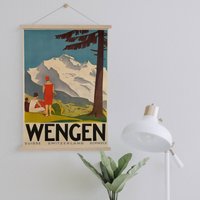 Hänger Gerahmt Leinwand Druck Von Vintage Wengen Reise Werbung| Wand Kunstdrucke| Leinwandbild| Fertig Zum Aufhängen| Wanddekoration von Sangalyos