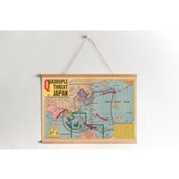 Japan World War 2 Landkarte Gerahmt Leinwanddruck| Ww2| Wand Kunstdrucke| Leinwandbild| Fertig Zum Aufhängen| Moderne Wandkunst| Vintage von Sangalyos