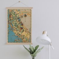 Kalifornien Karte Von 1935 Gerahmt Leinwanddruck| Wand Kunstdrucke| Leinwandbild| Fertig Zum Aufhängen| Moderne Wandkunst| Vintage Landkarte von Sangalyos