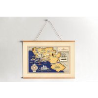 Kampanien Karte Von 1939 Gerahmt Leinwanddruck| Wand Kunstdrucke| Leinwandbild| Fertig Zum Aufhängen| Moderne Wandkunst| Vintage Landkarte von Sangalyos