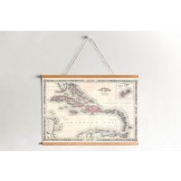 Karibik Karte Von 1864 Gerahmt Leinwanddruck| Wand Kunstdrucke| Leinwandbild| Fertig Zum Aufhängen| Moderne Wandkunst| Vintage Landkarte von Sangalyos