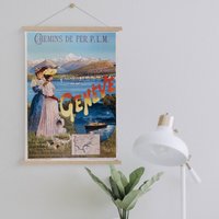 Kleiderbügel Gerahmt Leinwand Druck Von Vintage Genf Reise Werbung| Wand Kunstdrucke| Leinwandbild| Fertig Zum Aufhängen| Wanddekoration von Sangalyos