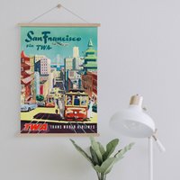 Kleiderbügel Gerahmt Leinwanddruck Von Vintage San Francisco Reise Werbung| Wand Kunstdruck| Leinwandbild| Fertig Zum Aufhängen| Wanddekoration von Sangalyos