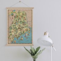 Maine Map Von 1935 Gerahmt Leinwanddruck| Wand Kunstdrucke| Leinwandbild| Fertig Zum Aufhängen| Moderne Wandkunst| Vintage Landkarte Wanddekoration von Sangalyos