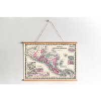Mittelamerika Karte Von 1862 Gerahmt Leinwanddruck| Wand Kunstdrucke| Leinwandbild| Fertig Zum Aufhängen| Moderne Wandkunst| Vintage Landkarte von Sangalyos