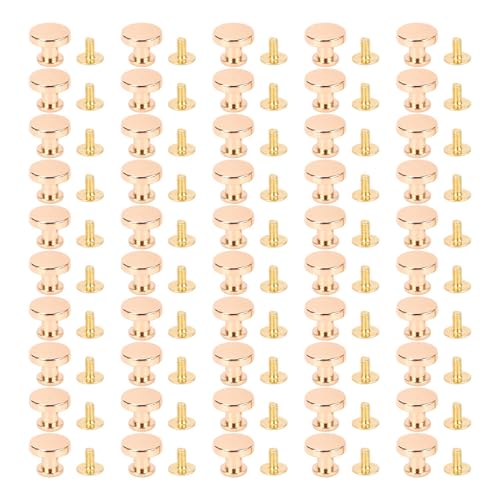 50 Sätze, Nieten und Schrauben, 12 mm runde Kopfstudentner, 6 mm gekreuzte Eisenschrauben für Schubladengriffe Lederhandwerk (Gold) von Sangeponiang