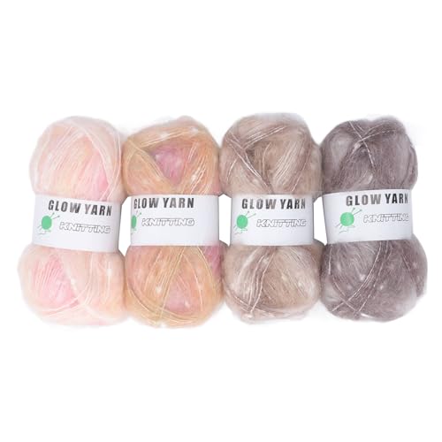 Für Glühen, 4 Rollen von 152yd jeweils weiches leuchtend strickendes Häkelgarn für Handwerk DIY, Kunsthandwerk für Anfänger (44x75x1.2cm und 44x120x1.2cm) von Sangeponiang