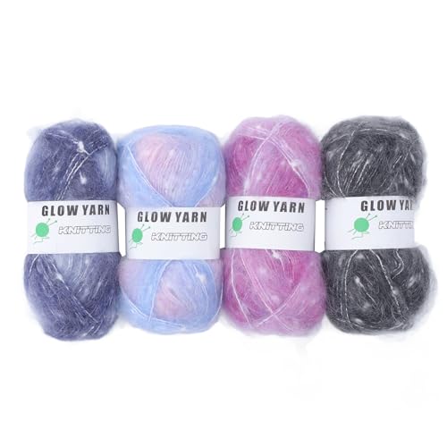Für Glühen, 4 Rollen von 152yd jeweils weiches leuchtend strickendes Häkelgarn für Handwerk DIY, Kunsthandwerk für Anfänger (44x75x1.2cm und 44x150x1.2cm) von Sangeponiang