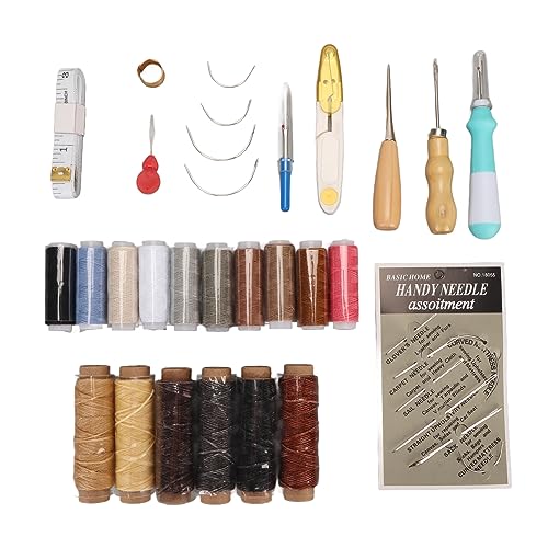 Für Ledernähungskit, für Leder, 16 Farben Wachende Faden, große Augennadeln, Awl, Nähen, Lederarbeitswerkzeuge und Vorräte von Sangeponiang