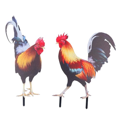 Hahn, Acryl -lebensechter wetterfester Gartenpfahlendekoration, Hühnerstatue -Skulptur, für Rasenbalkon Courtyard (Yklu073a+b) von Sangeponiang
