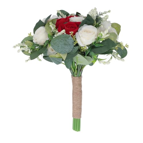 Hochzeitsstrauß künstliche falsche Blumenstrauß romantische Braut Handbouquet für Feierlichkeitszeremonie Jubiläumsfeier (Rot) von Sangeponiang
