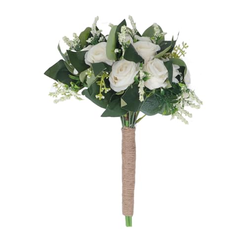 Hochzeitsstrauß künstliche falsche Blumenstrauß romantische Braut Handbouquet für Feierlichkeitszeremonie Jubiläumsfeier (Weiß) von Sangeponiang